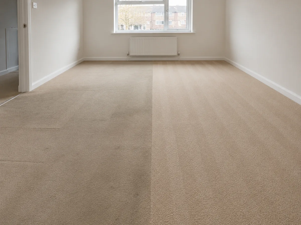 Before and after end of tenancy carpet refresh in an empty room